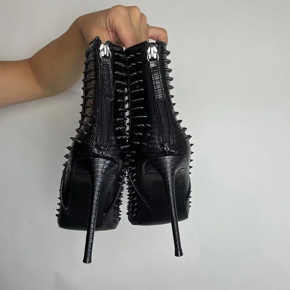 Steve Madden Black Studded Pointed Toe Ankle High Heel Boots